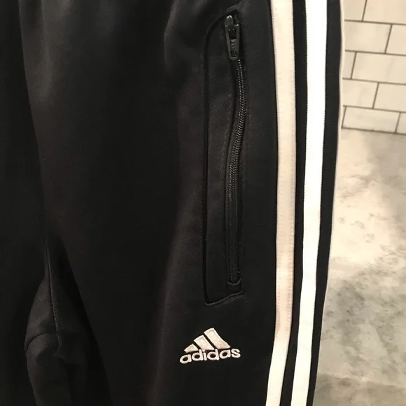 Adidas Youth Joggers Black White Boys Medium Side Pockets Good Condition - Picture 2 of 5